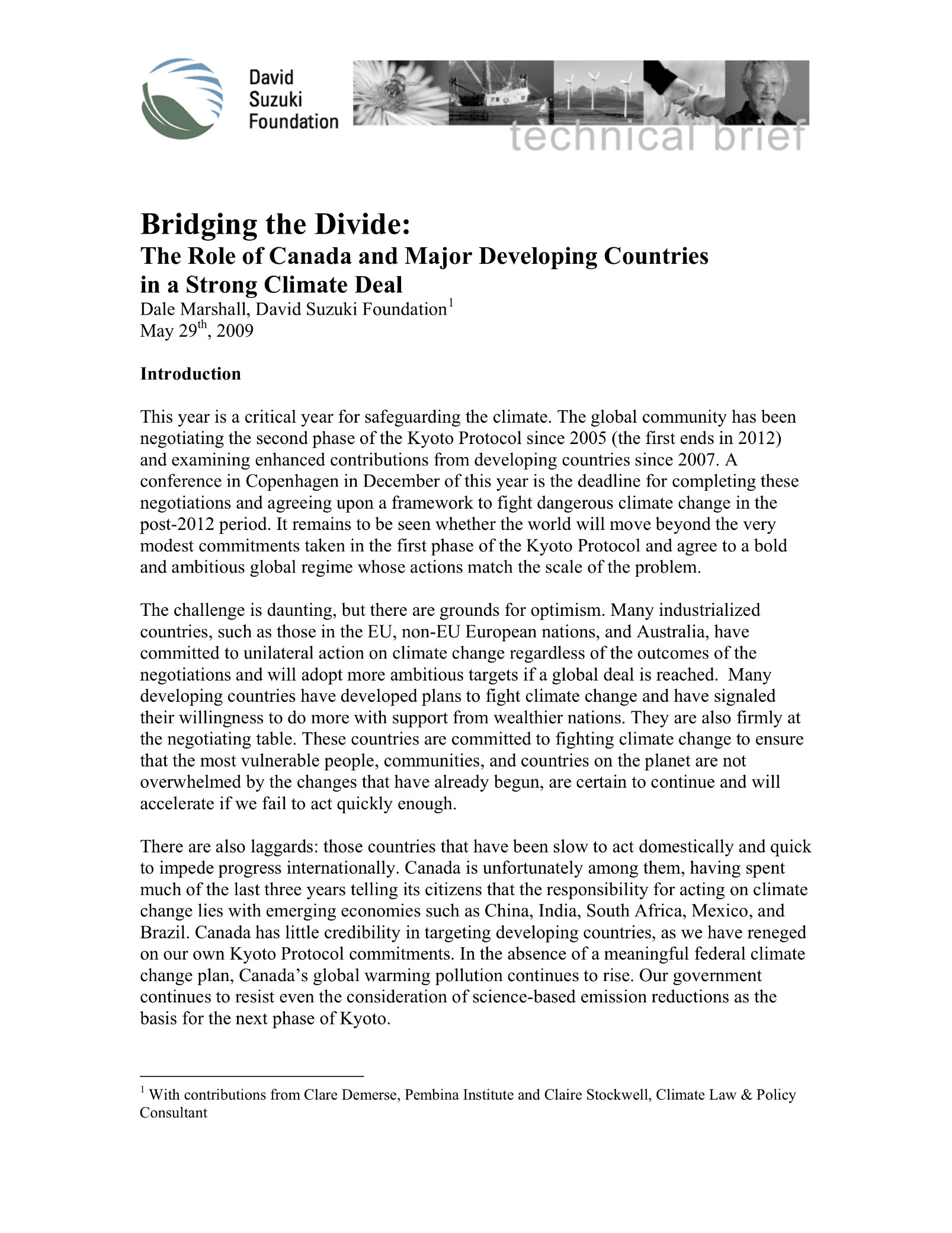Bridging the Divide: The Role of Canada and Major Developing Countries in a Strong Climate Deal