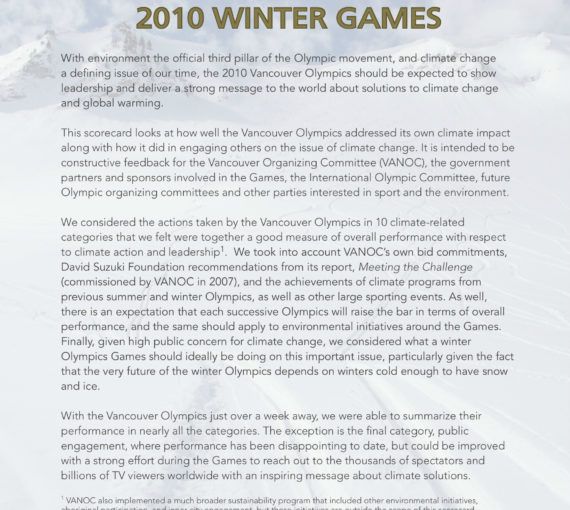 Climate Scorecard for the 2010 Winter Olympic Games
