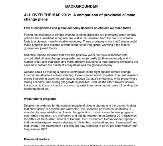 BACKGROUNDER — All Over the Map 2012: A Comparison of Provincial Climate Change Plans