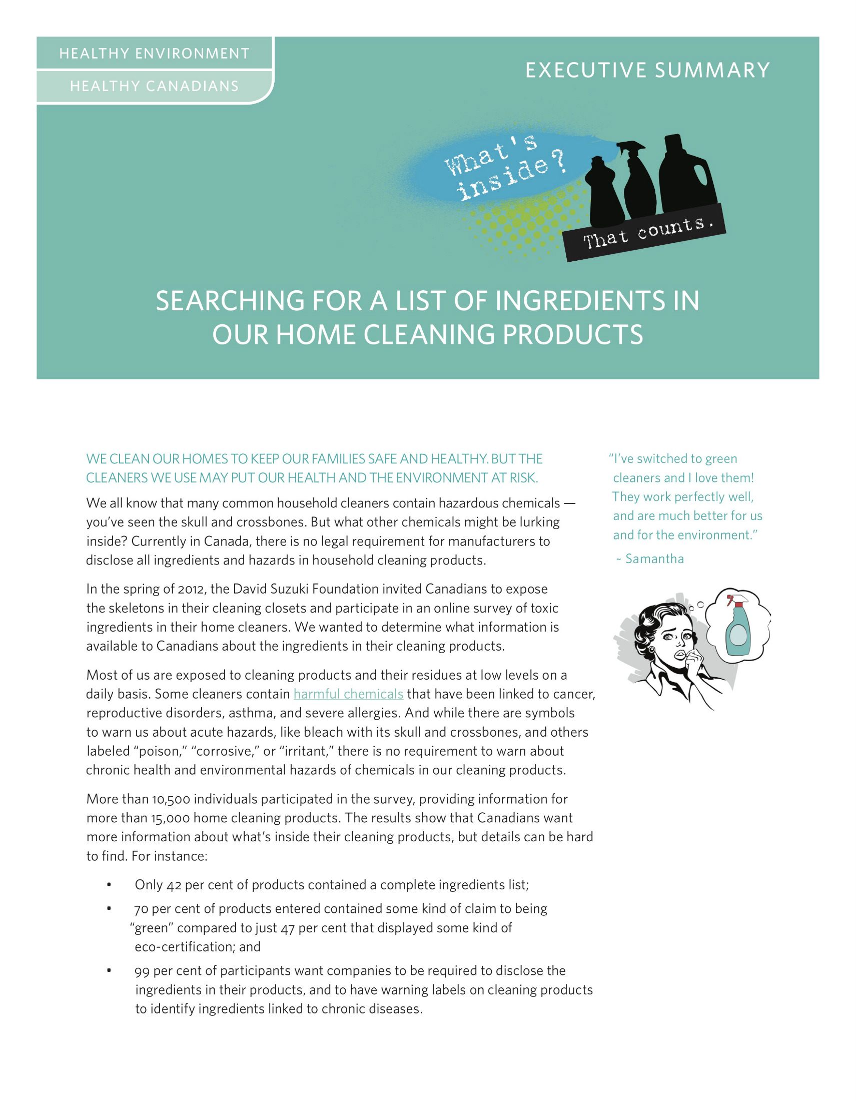 EXECUTIVE SUMMARY — Searching for a List of Ingredients in Home Cleaning Products