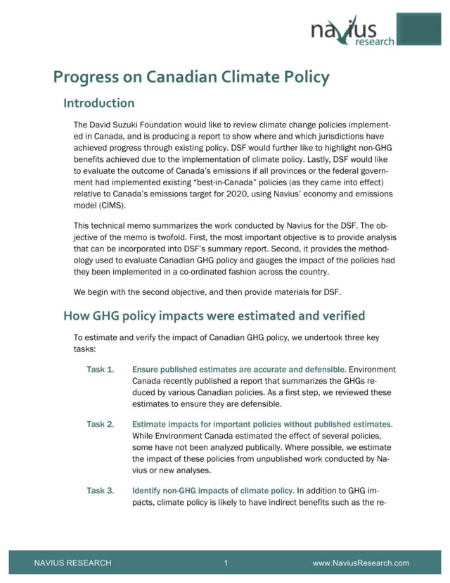 Progress on Canadian Climate Policy