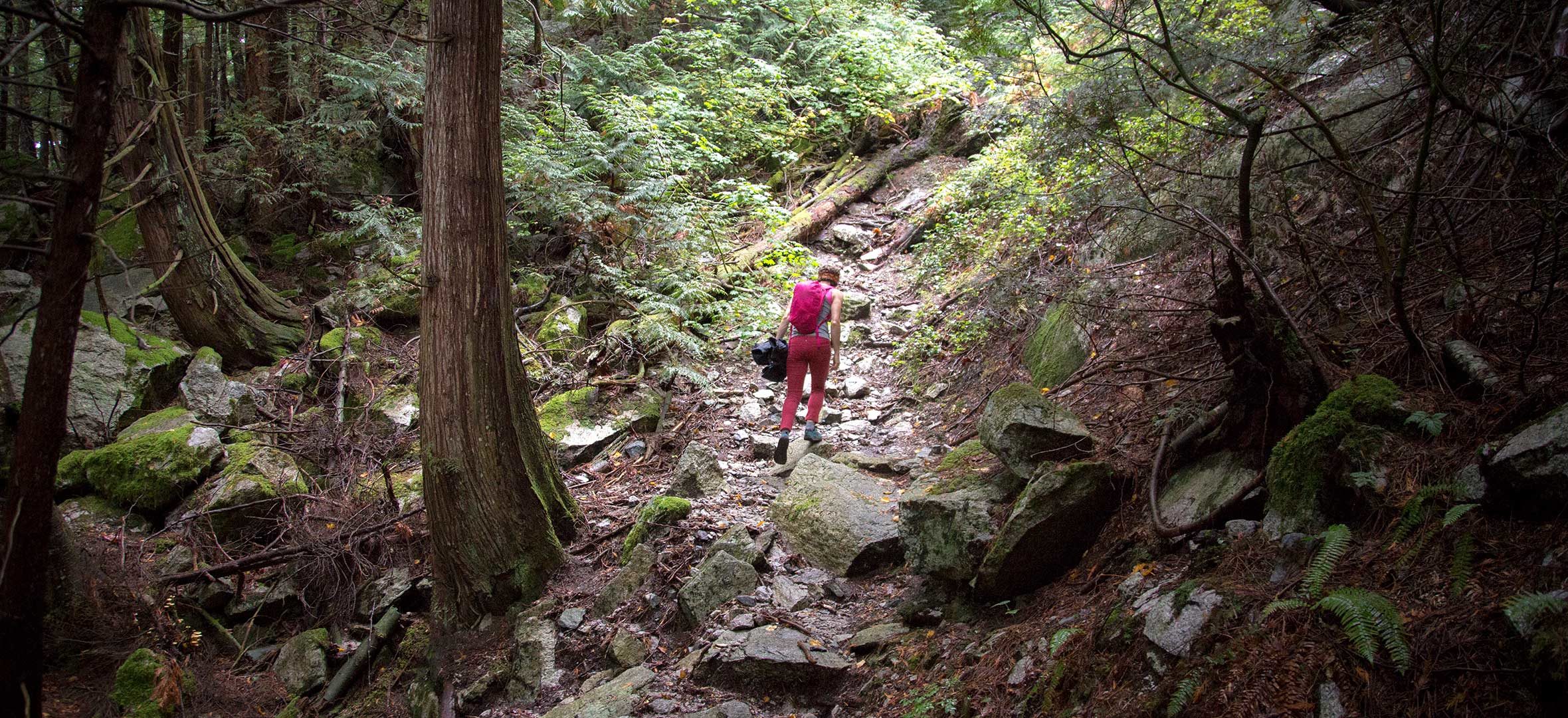 Sarah Hart hikes along a forested trail at Stawamus Chief, Squamish. B.C.