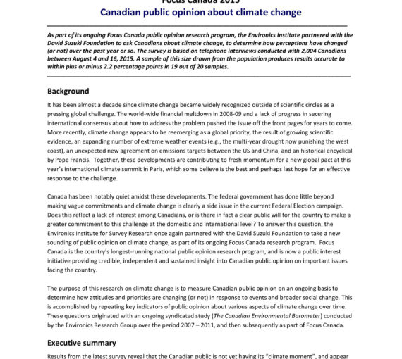 Focus Canada 2015 — Canadian Public Opinion About Climate Change cover
