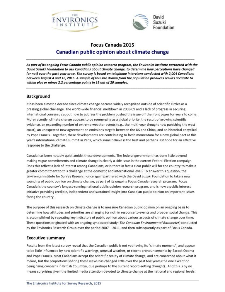 Focus Canada 2015 — Canadian Public Opinion About Climate Change ...