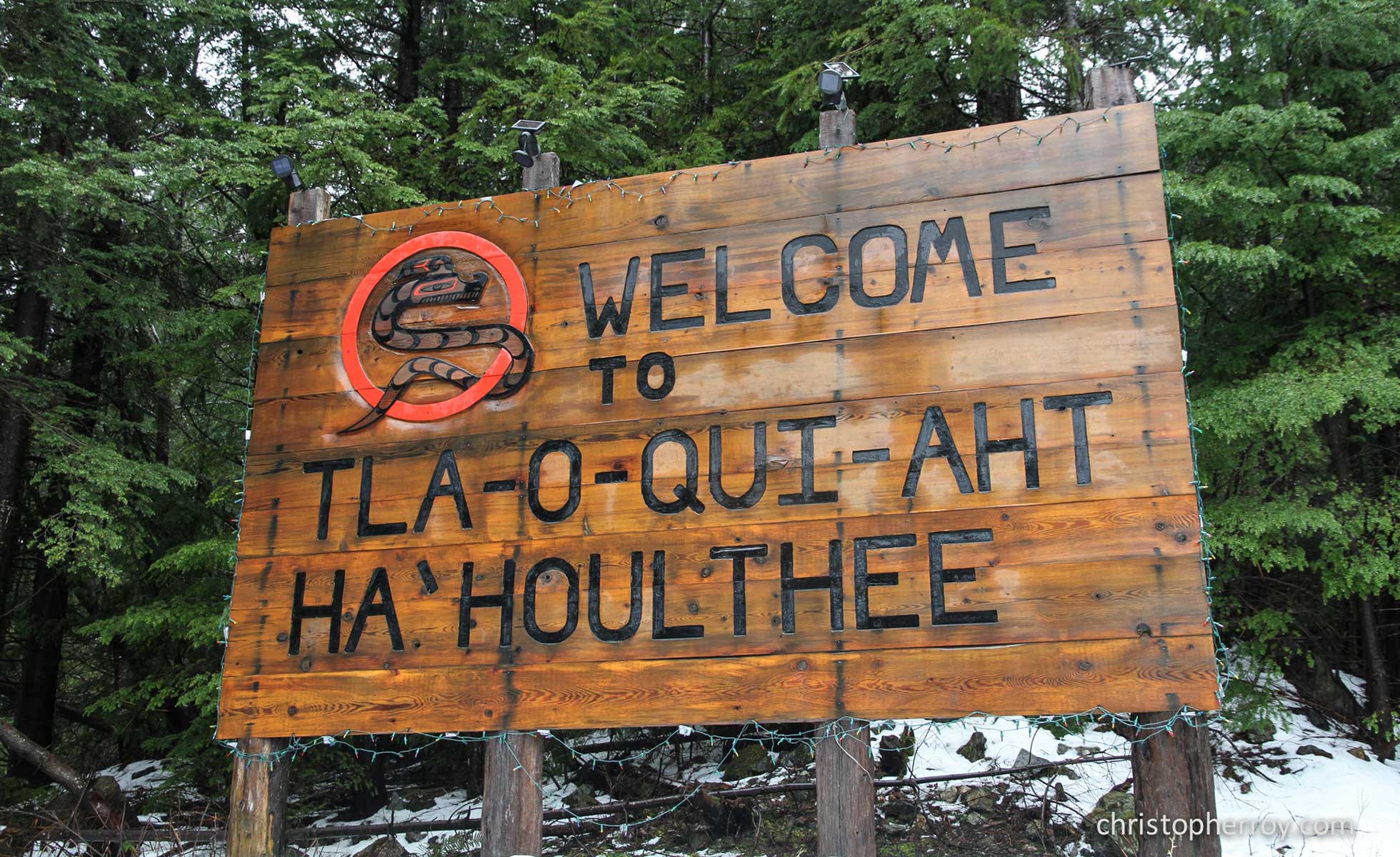 Tla-o-qui-aht tribal park welcome sign