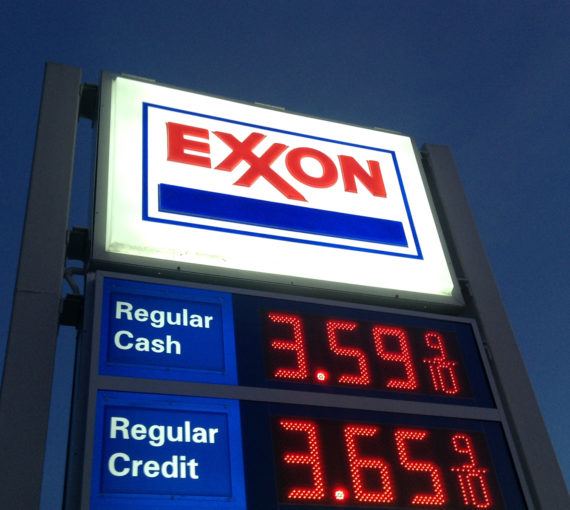 An Exxon gas station sign in Durham, Connecticut.