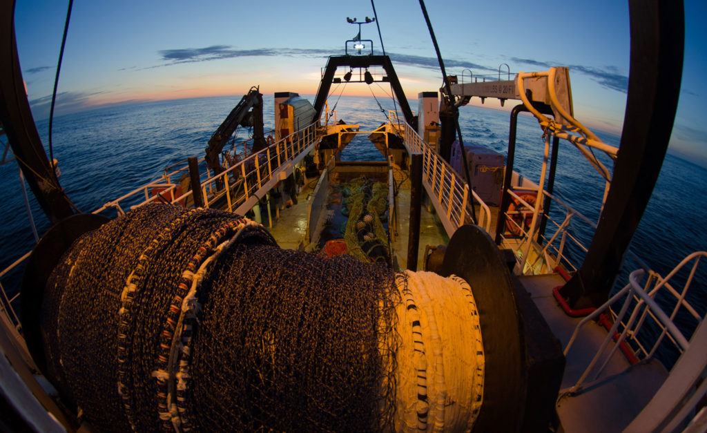 Bottom trawl fishing boat