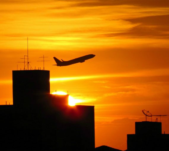 Airplane at sunset
