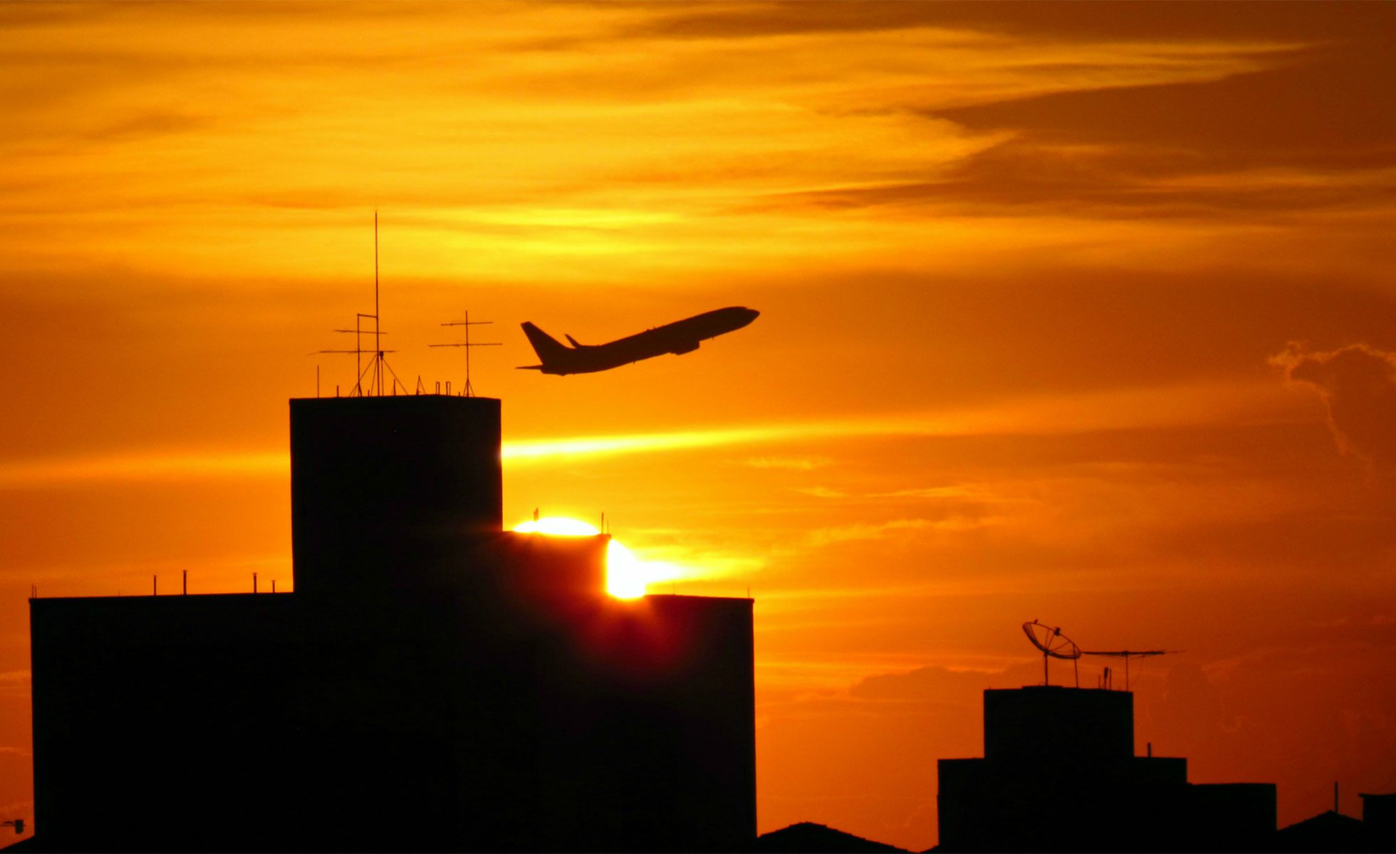 Airplane at sunset