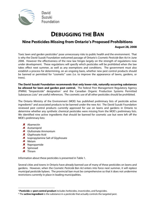 Debugging the Ban: Nine Pesticides Missing from Ontario's Proposed Prohibitions