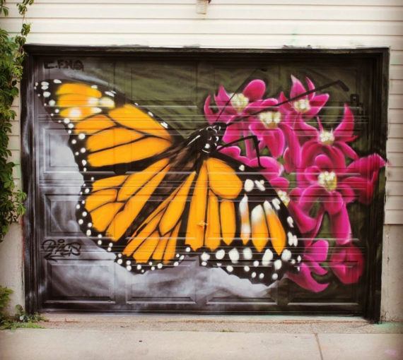 A beautiful mural of a monarch on a wall