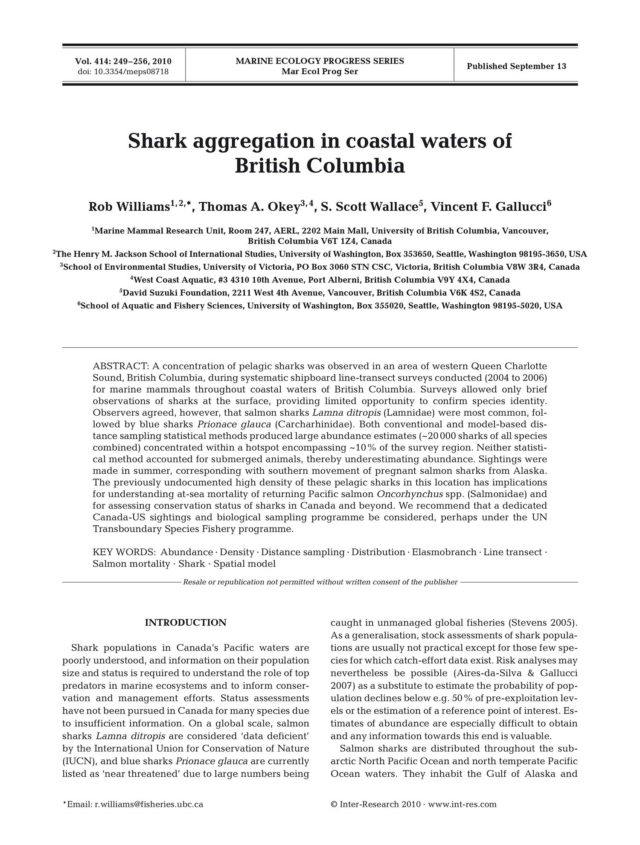 Shark Aggregation in Coastal Waters of British Columbia