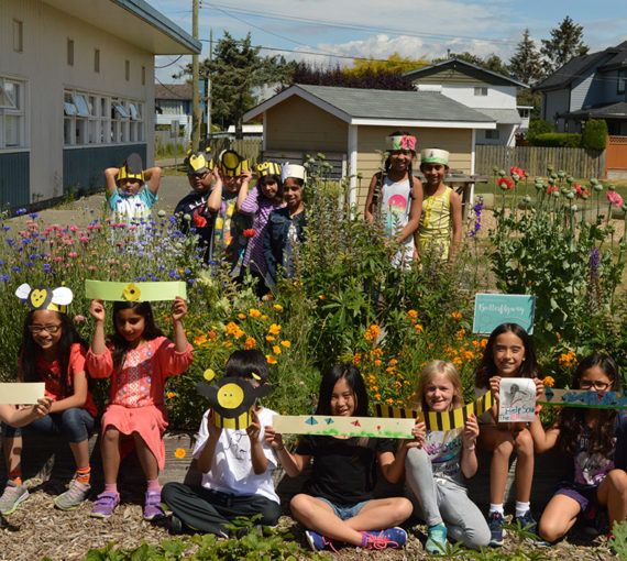 Students at the Daniel Woodward Elementary School butterfly garden