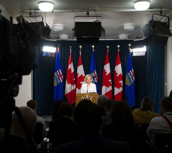 Rachel Notley at a press conference