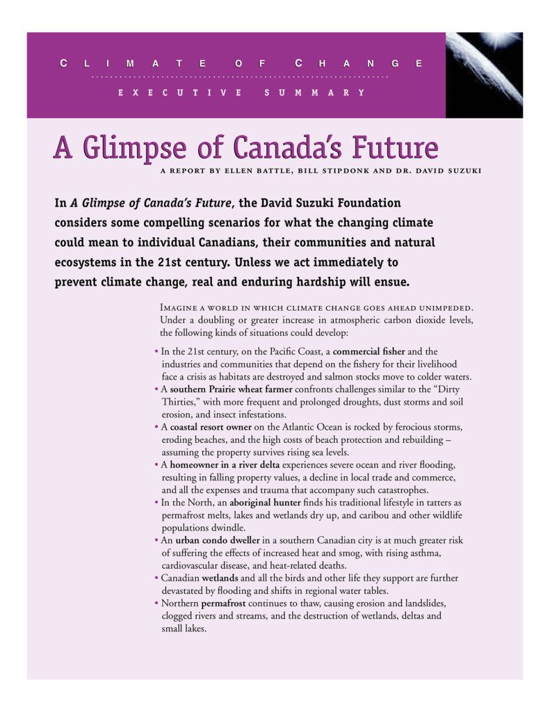 EXECUTIVE SUMMARY — A Glimpse of Canada's Future - David Suzuki Foundation