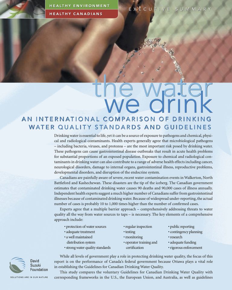 Executive Summary — The Water We Drink An International Comparison Of Drinking Water Standards 4990