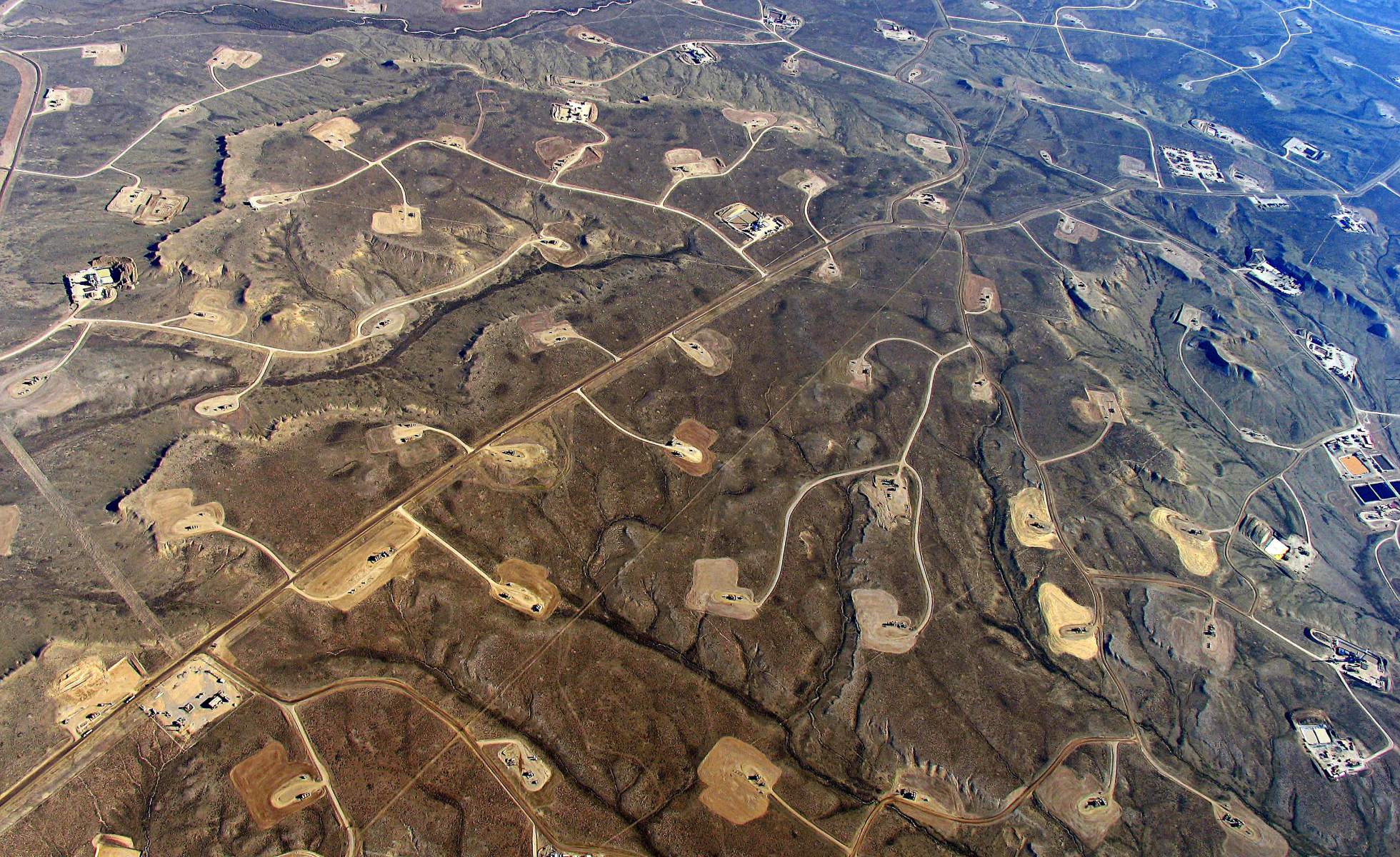 Aerial view of fracked landscape
