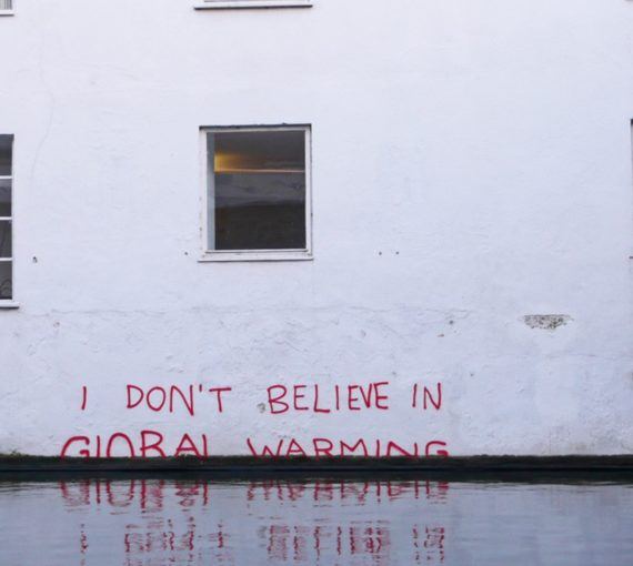 “I doThose who continue to spread doubt and confusion about climate science are starting to look even more ridiculous with their many conflicting, insubstantial arguments.n't believe in Global Warming”: Climate change denial by #Banksy