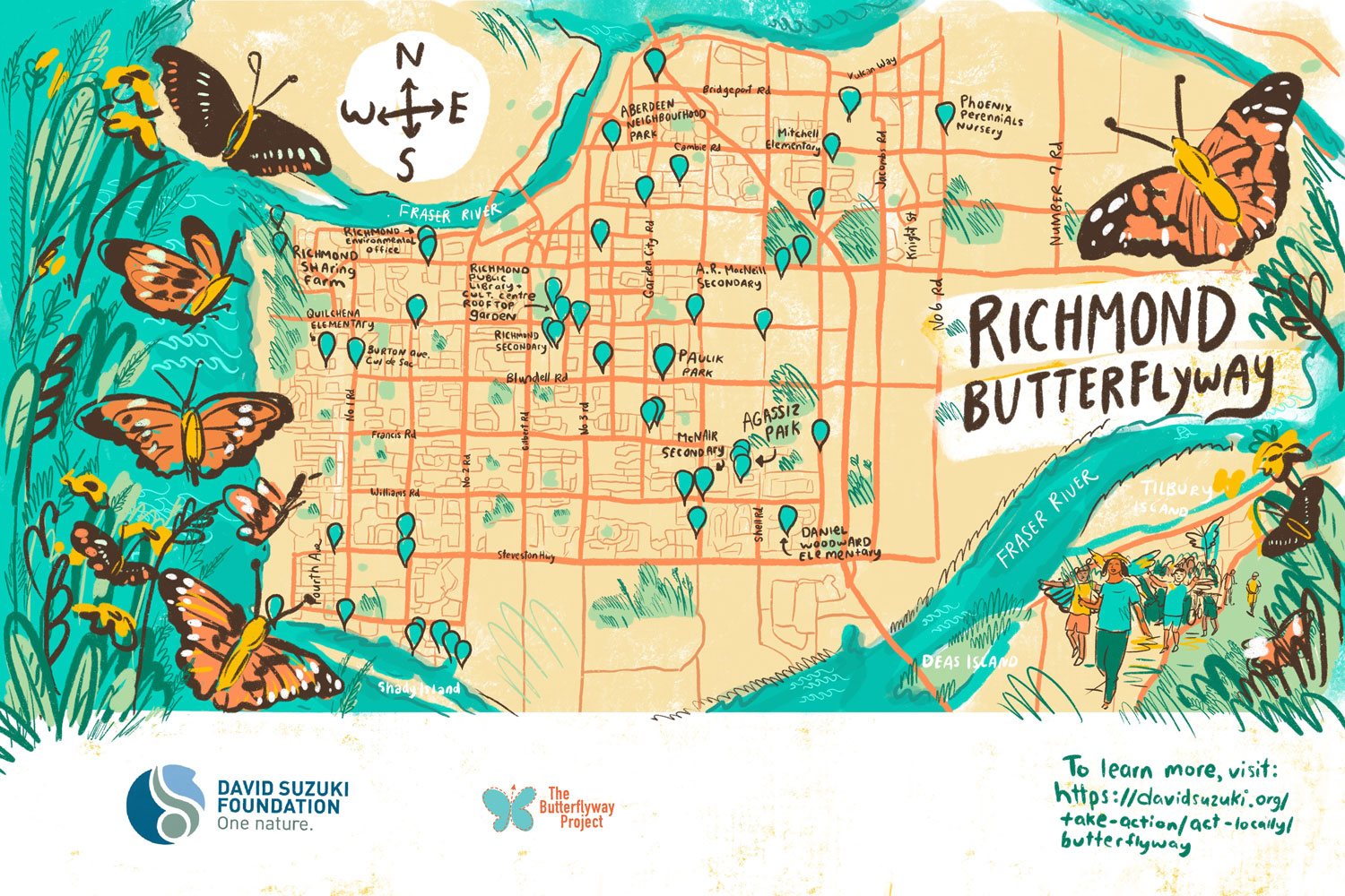 Illustrated map of Butterflyway locations in Richmond