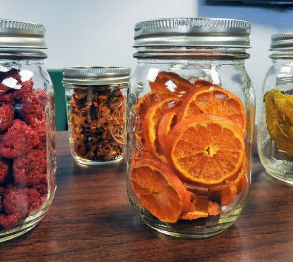 Dehydrated fruit in mason jars