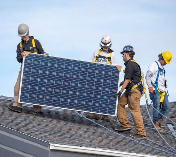 Solar panel installation workers