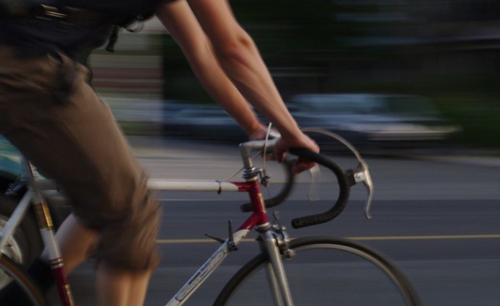 close up of cyclist in motion
