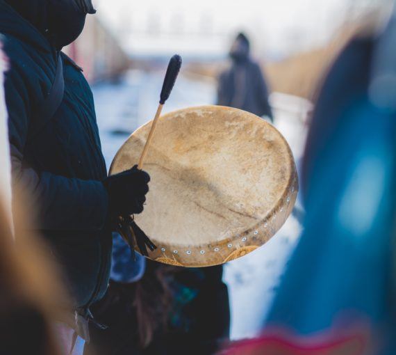 hand drumming at Wet’suwet’en rally