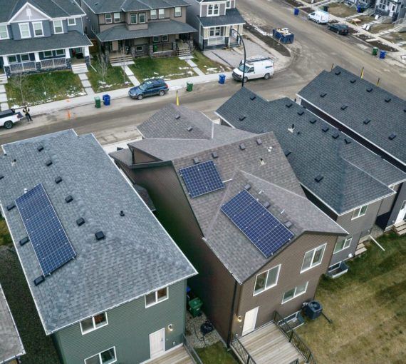 Solar panels on the roof of homes