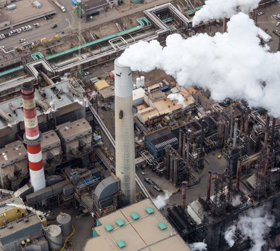 Smoke stacks oil refinery