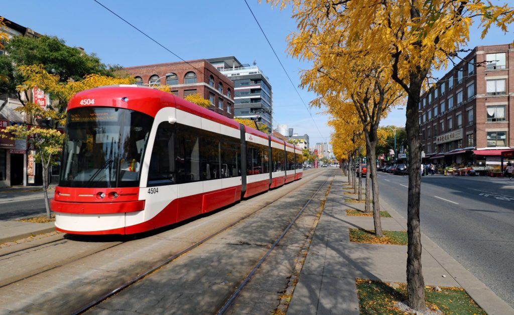 Picture of Toronto streetcar passing down Spadina