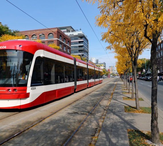 Picture of Toronto streetcar passing down Spadina