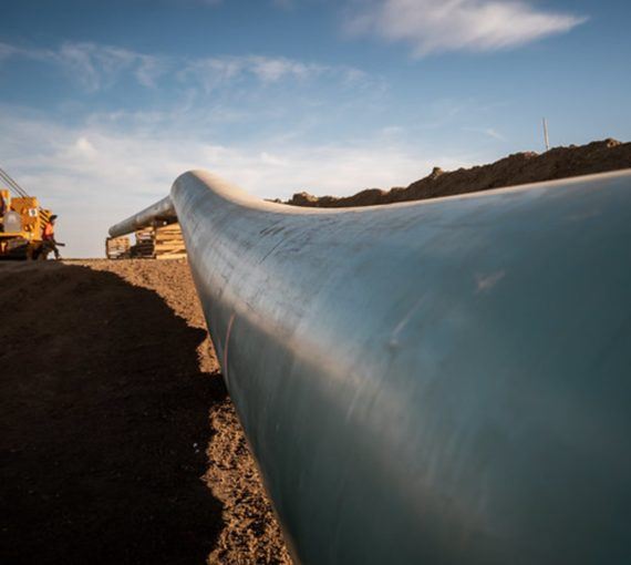 Close up of pipeline construction of Keystone XL in Alberta