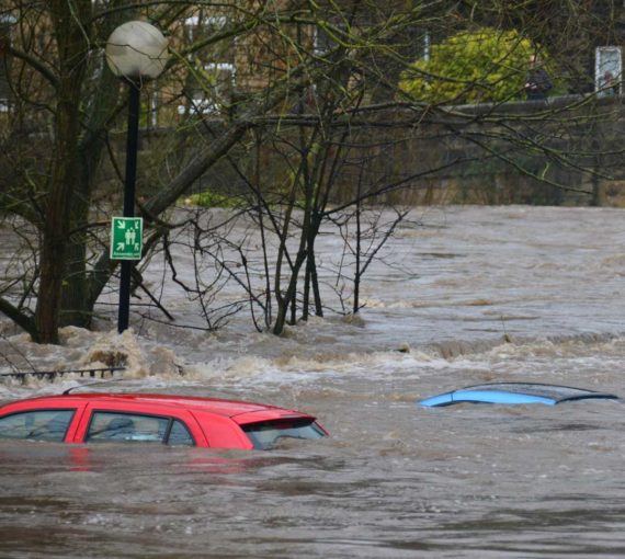 cars submerged in flood water