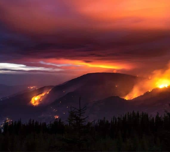 Forest fires in the Okanagan and red sky