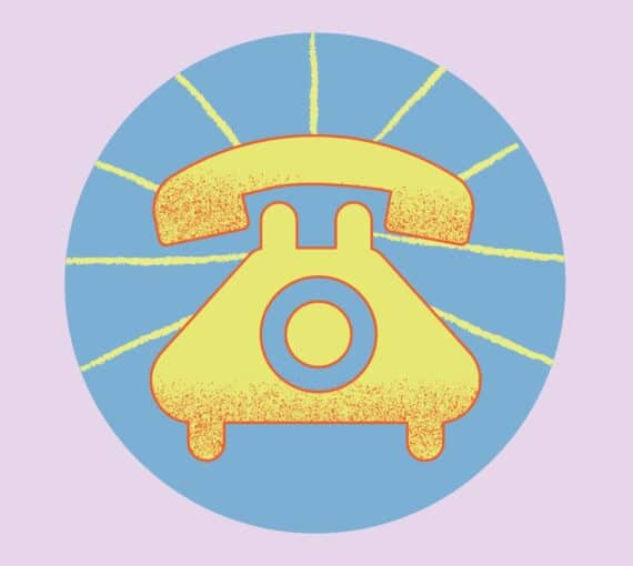 Graphic of a telephone against a lilac background