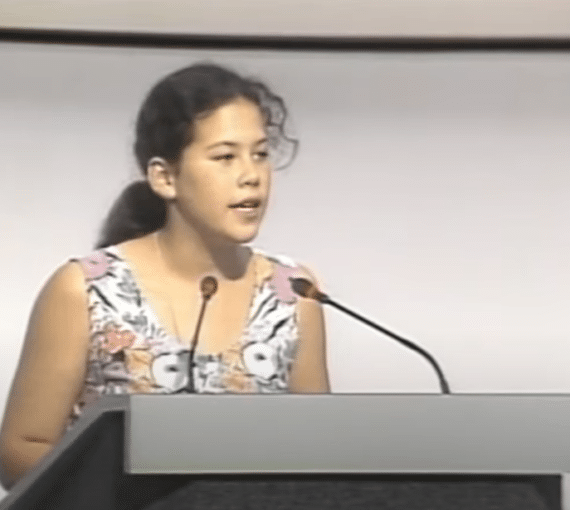 Severn Cullis-Suzuki speaking at the Rio Summit in 1992.