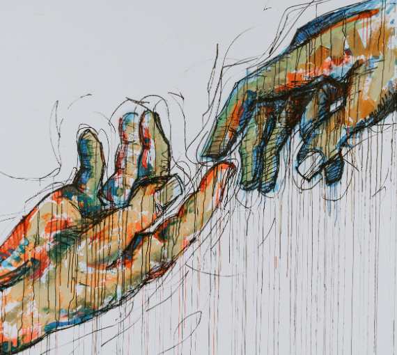 Painting illustration of two hands touching fingers