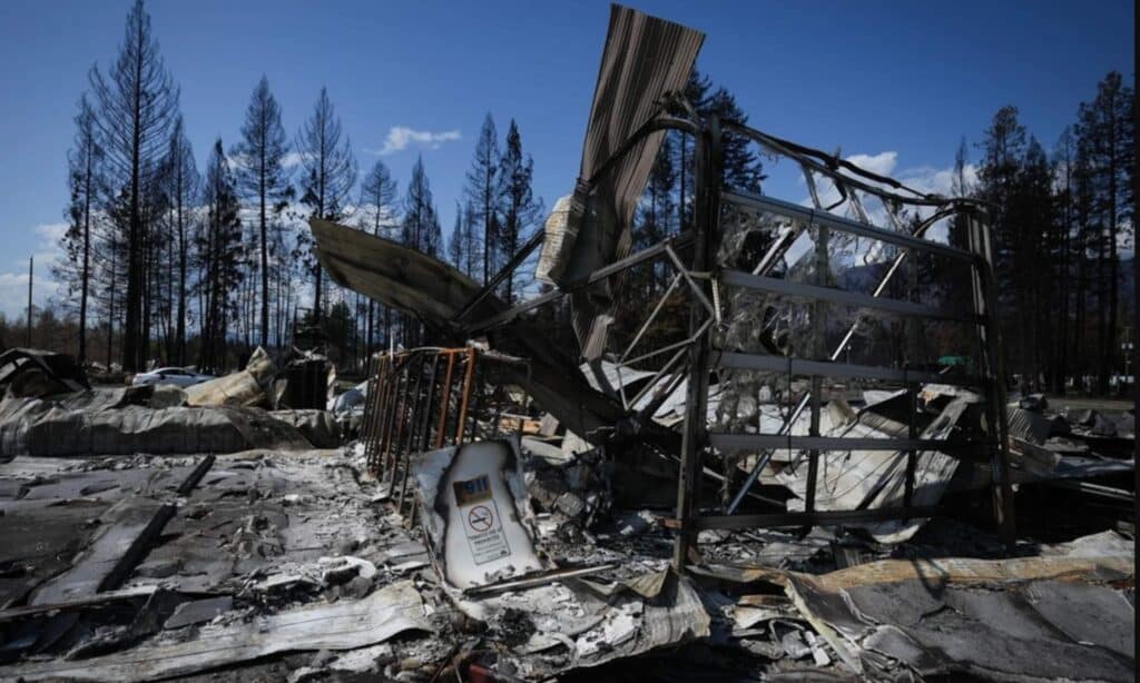 The burned remains of Scotch Creek-Lee Creek fire department and community hall.