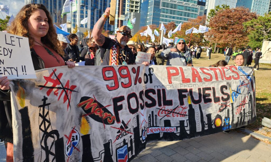 Protestors at the Global Plastics Treaty negotiations in South Korea, November 2024