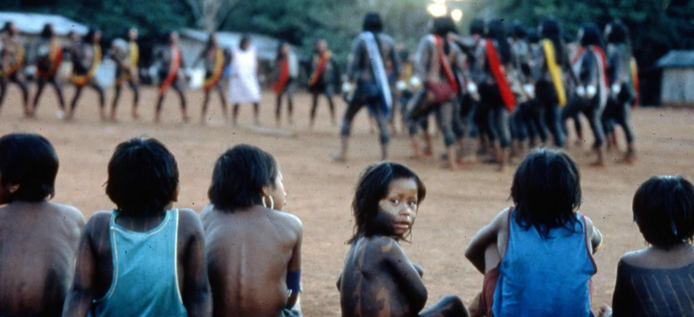 People-children-dancing-Kayapo-village Children and people dancing during a Kayapo festival.
