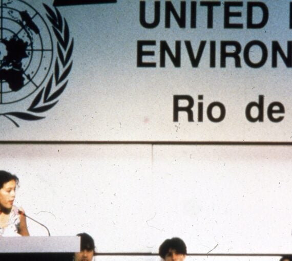 A photo of a young Severn Cullis-Suzuki in Rio de Janeiro at the 1992 UN Earth Summit