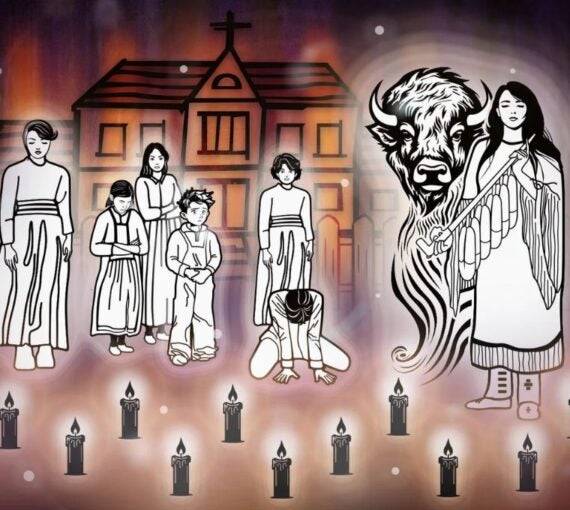 An illustration conveying the missing Indigenous children and unmarked graves.